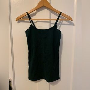 Two SO size XS camisole tops forest greens and burnt orange.